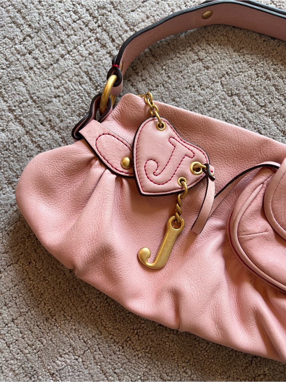 Juicy Couture Vintage Pink Leather Shoulder Bag with Charm - Picture 8 of 16